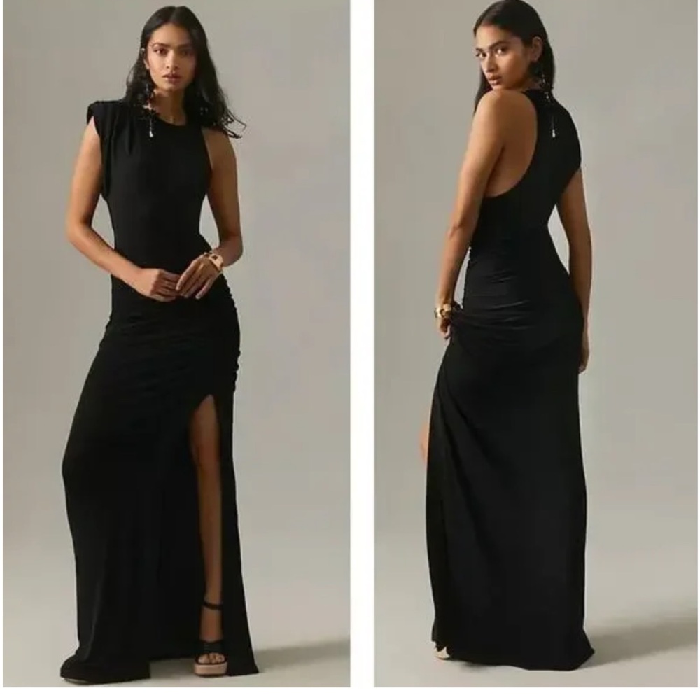 Misha Collection Anthropologie Chantria Slinky Black Maxi Gown Small New $395